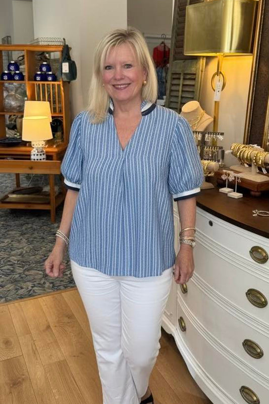 Blue and white striped shirt